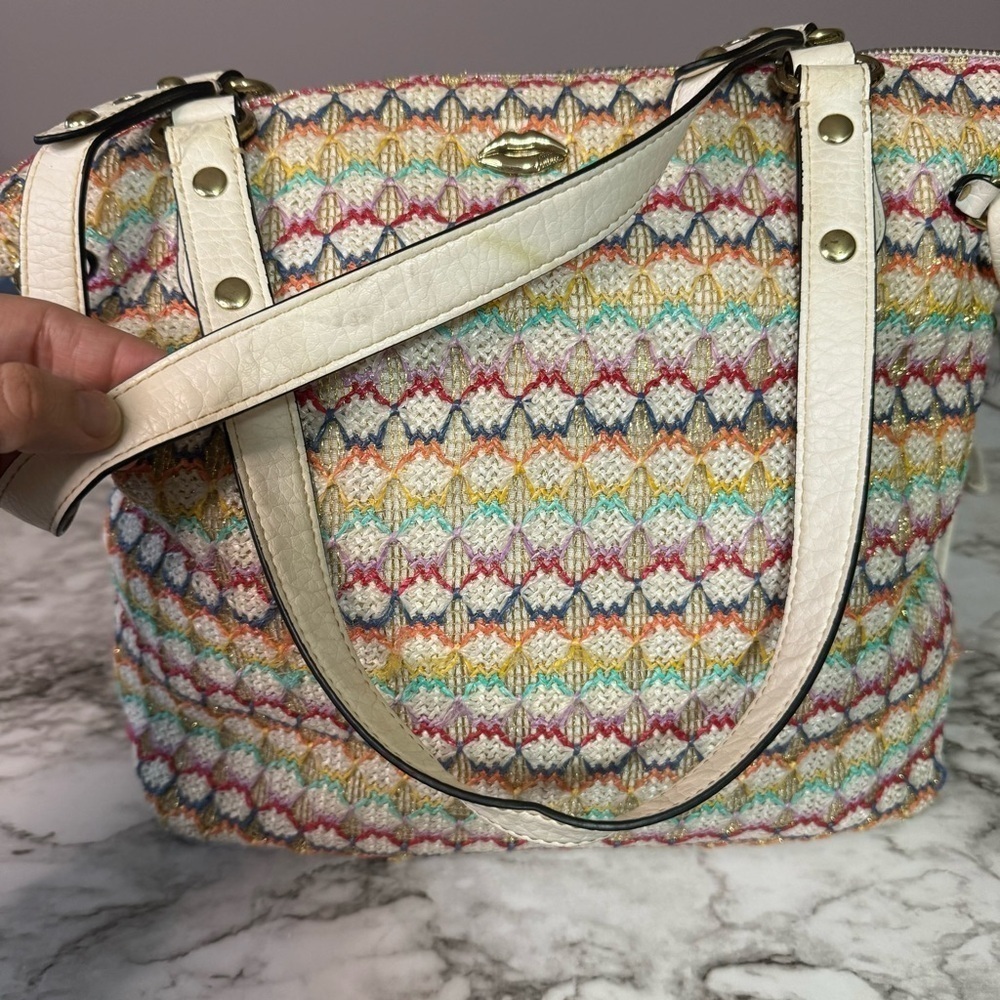 Juicy Couture Large Multi Color Tote Shoulder Bag Straw and Vegan Leather Y2K - Picture 12 of 12